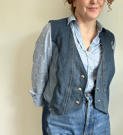 Leni Reclaimed Patchwork Denim Vest with Cotton Lining M/L #LENI7