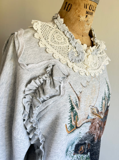 Ruffled Lace Vintage Moose Sweatshirt 2X/3X #SWR23X4