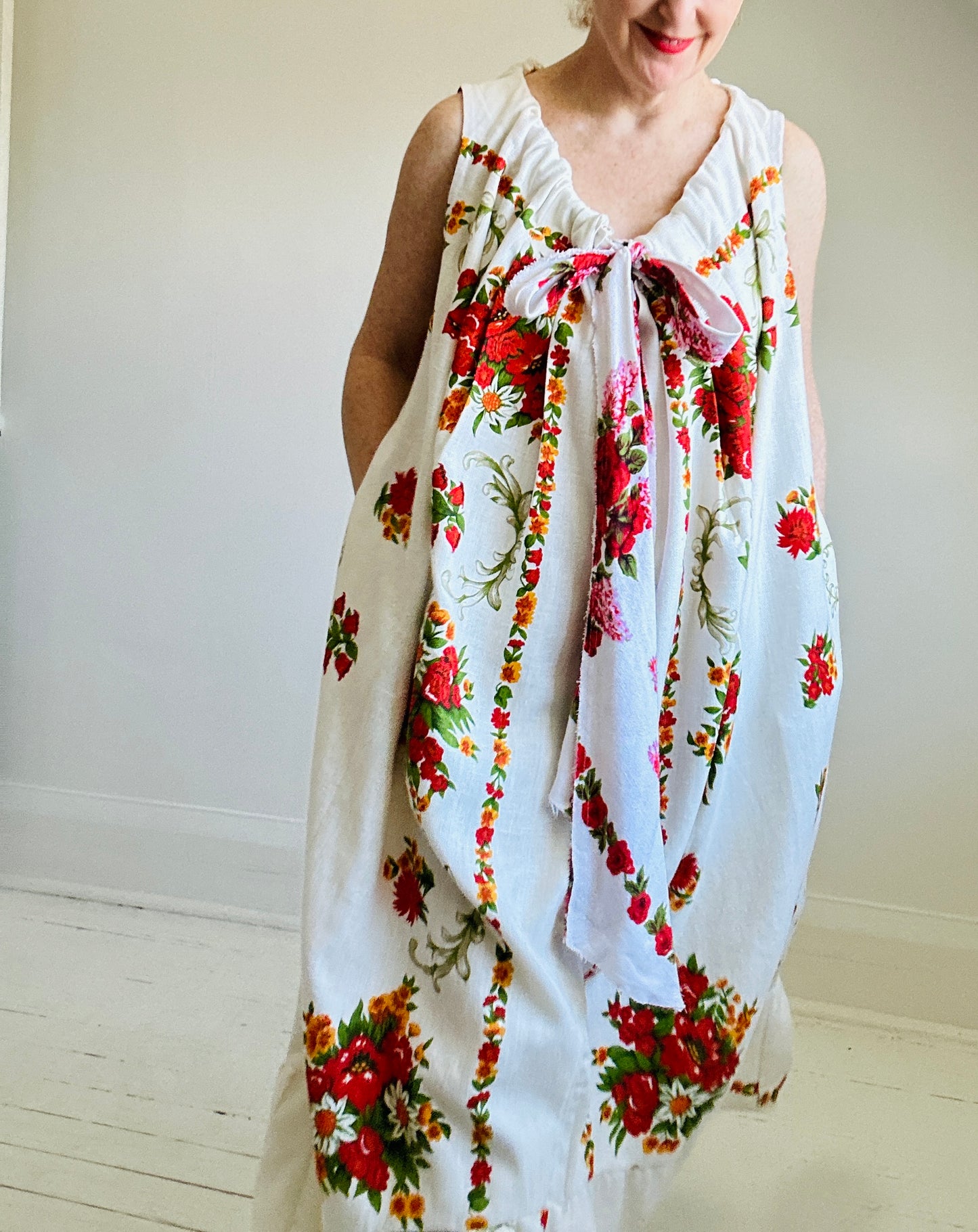 Marlowe Maxi Dress with Upcycled Vintage Linen Tablecloth O/S # MAR6