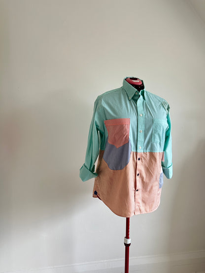 Upcycled Modern Workwear  Pinstripe Shirt - Circle Series Size XL/2X #PIN4