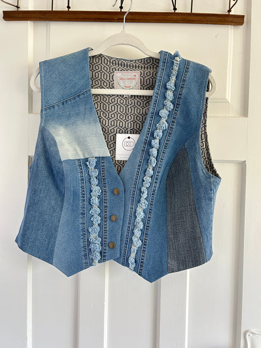 Leni Reclaimed Patchwork Denim Vest with Cotton Lining XL #LENI8