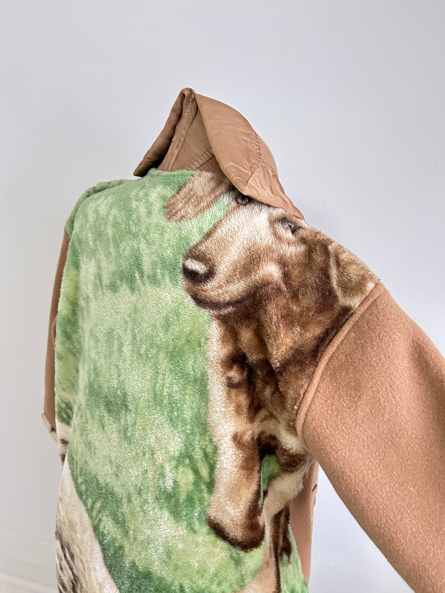 Vivianne Duster with Upcycled Fleece & Vintage Wool Blanket Puppy Theme Size XL/2X #CVDW23X30