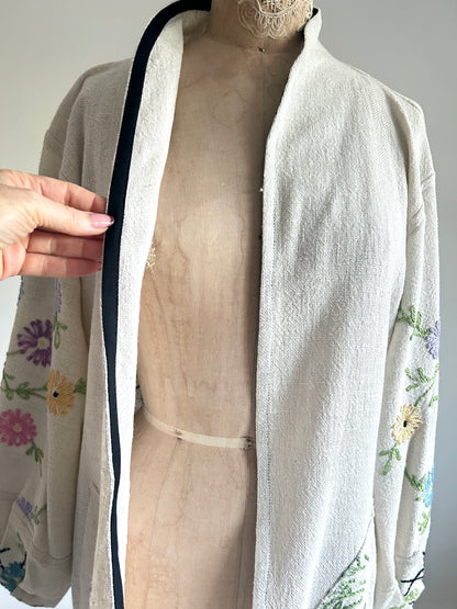 Vivianne Upcycled Vintage Linen Embroidered Jacket Size S/M #CVJCOSM2