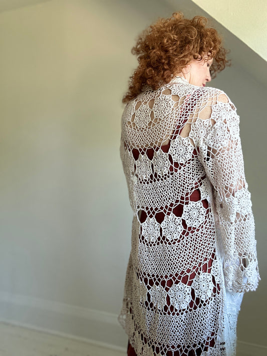 Vivianne Duster with Upcycled Cotton Crochet & Lace Patchwork  Size M/L #VIVCR8