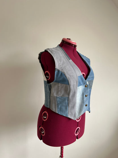 Leni Reclaimed Patchwork Denim Vest with Cotton Lining XL #DVXL15
