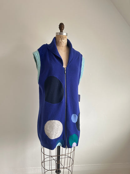 Abstract Art Patched Upcycled 2 Way Zipup Cashmere Vest Size L/XL #CAVLXL33