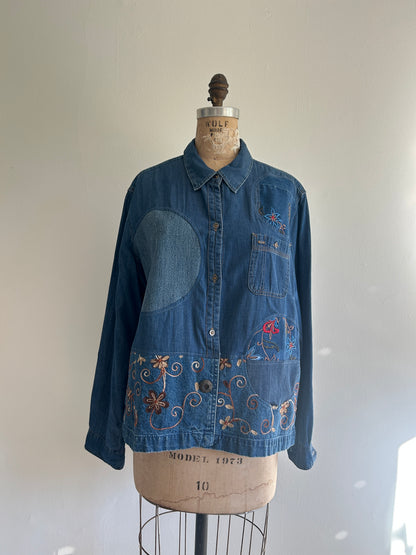 Upcycled Modern Workwear Denim Shirt - Circle Series Size 2X/3X #DEN23X3