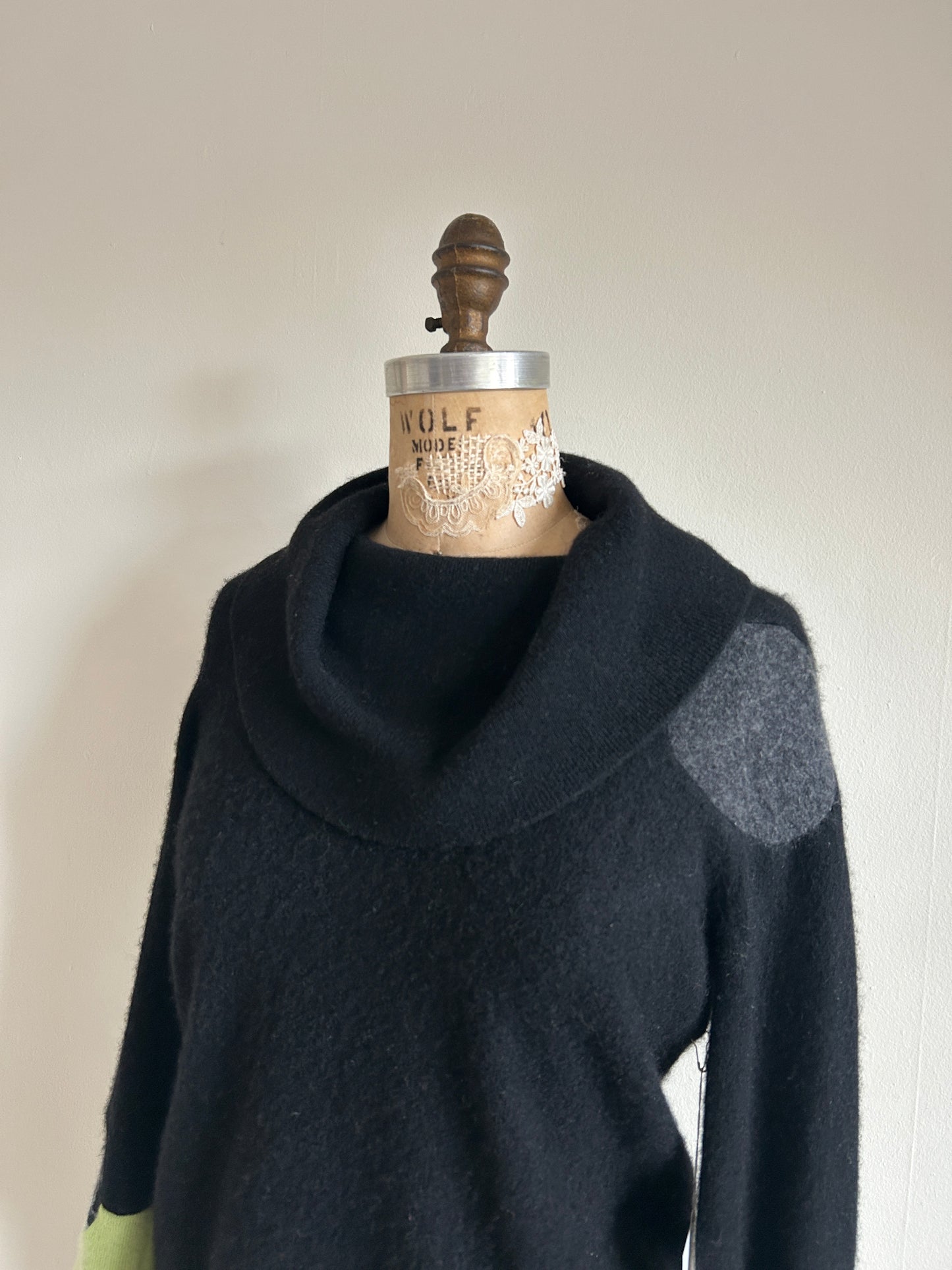 Abstract Art Patched Upcycled Cowl Neck Cashmere Sweater M/L #CASML32