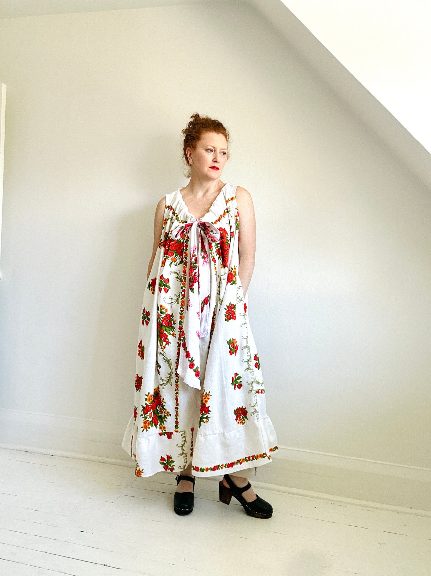 Marlowe Maxi Dress with Upcycled Vintage Linen Tablecloth O/S # MAR6
