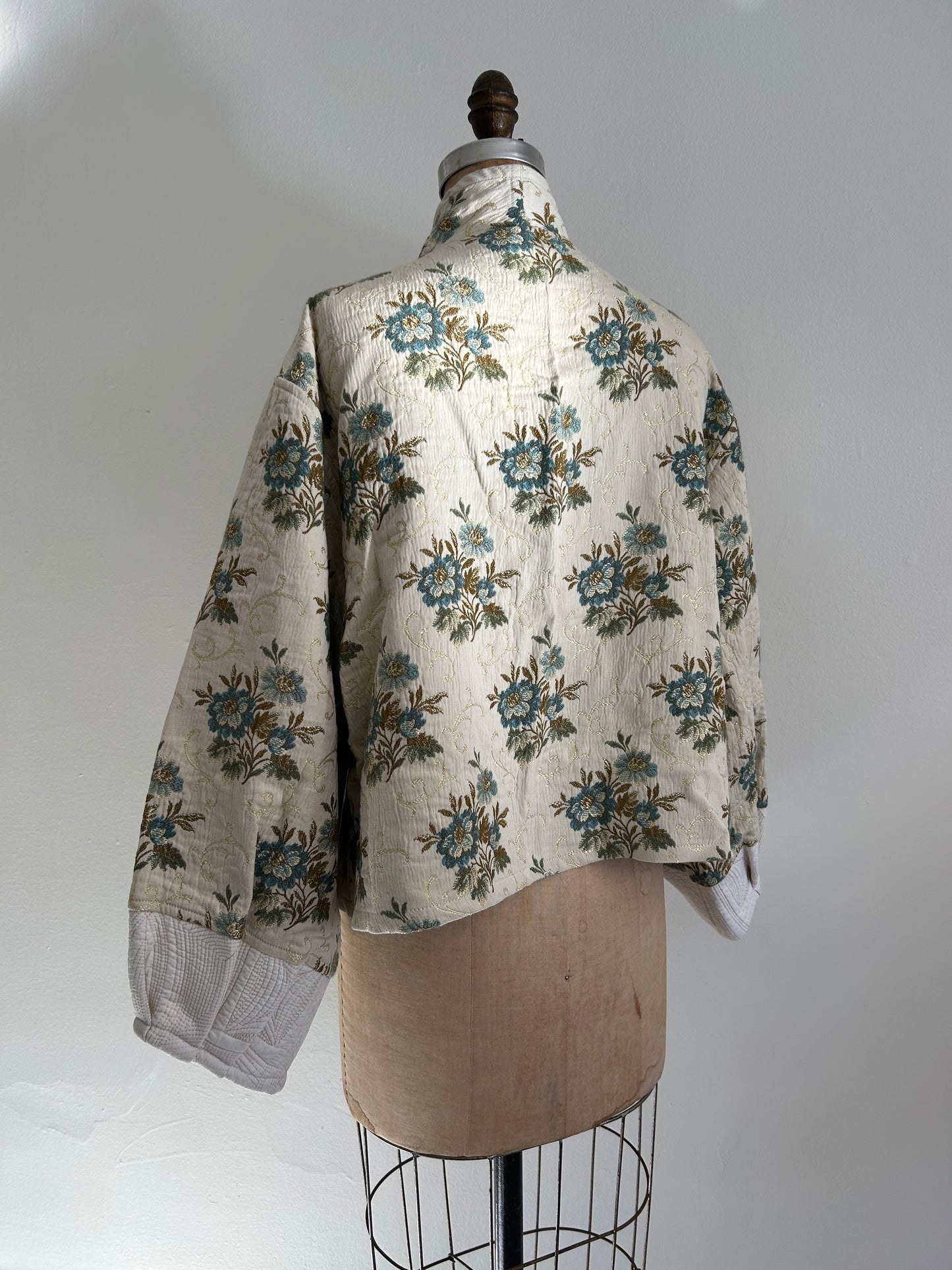 Vivianne Cropped Jacket with Upcycled Vintage Draperies & Quilted Cotton Size XL/2X #VIVT15