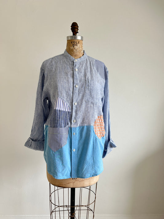 Upcycled Modern Workwear Pinstripe Shirt - Circle Series Size M/L #PIN18