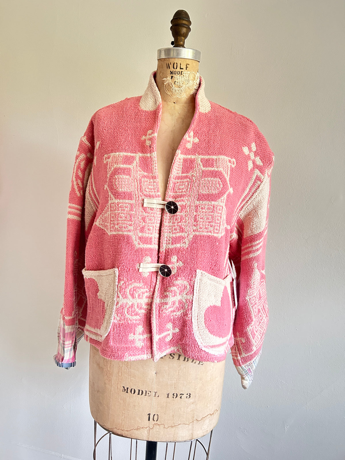 Vivianne Cropped Jacket with Upcycled Throw Blanket M/L #CVCTML7