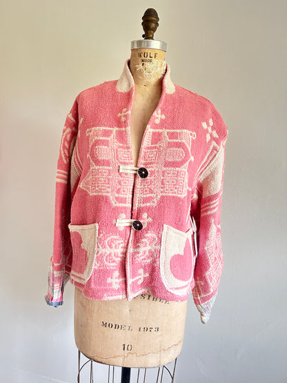 Vivianne Cropped Jacket with Upcycled Throw Blanket M/L #CVCTML7