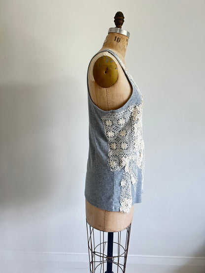 Upcycled Vintage Lace Tank with built in sports bra L/XL #TANK1