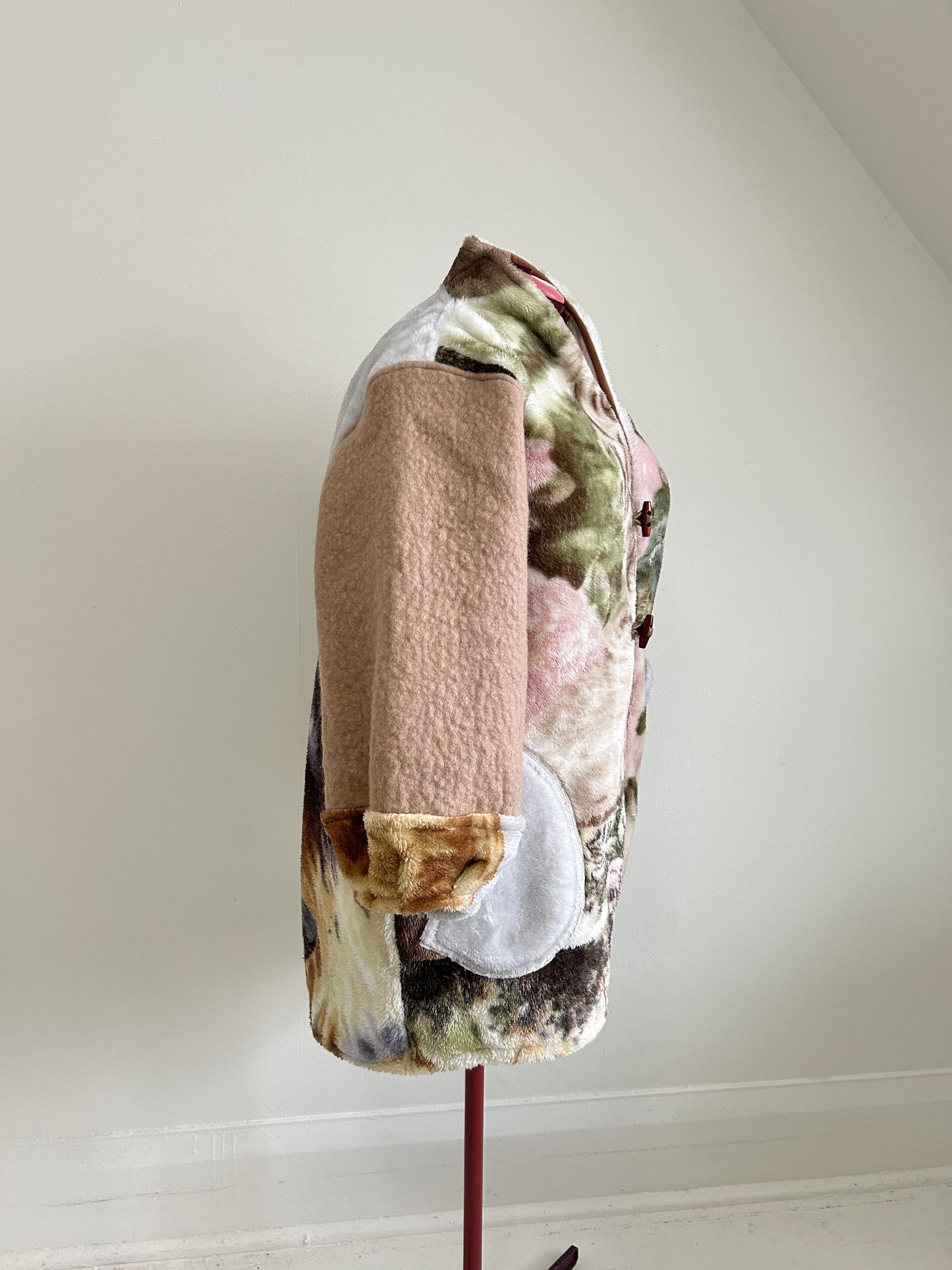 Vivianne Jacket with Upcycled Vintage & Fleece Wool Blanket & Leather & Wooden Toggles Dog Theme Size XL/2X #CVJFX2X7