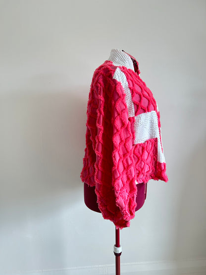 Vivianne Cropped Jacket with Chrckerbosrded Upcycled Vintage Chenille Size XL/2X #VIVCH1