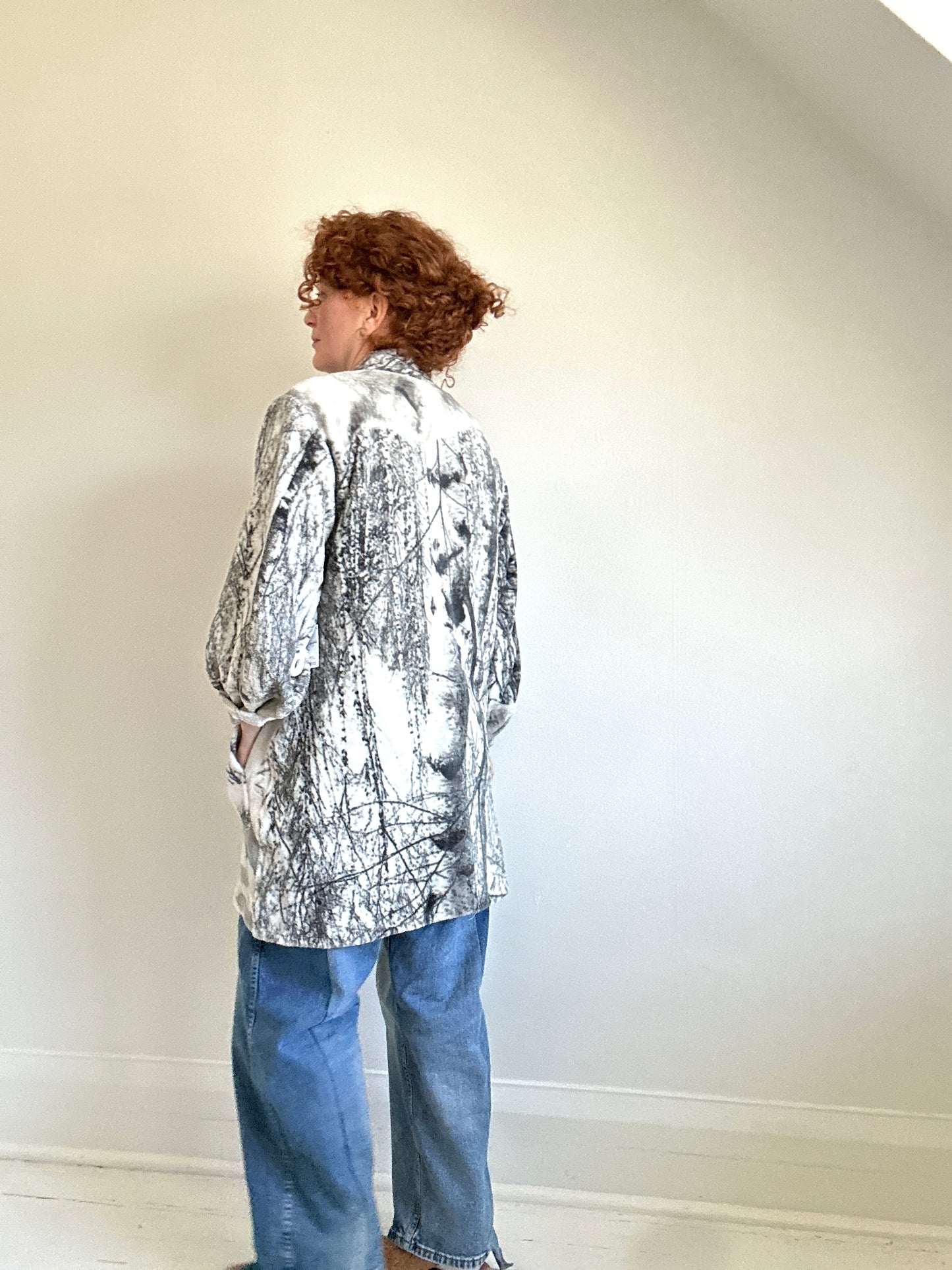 Vivianne Jacket with Upcycled Fleece Throw Blanket Wolf Theme Size M/L #CVJFML24