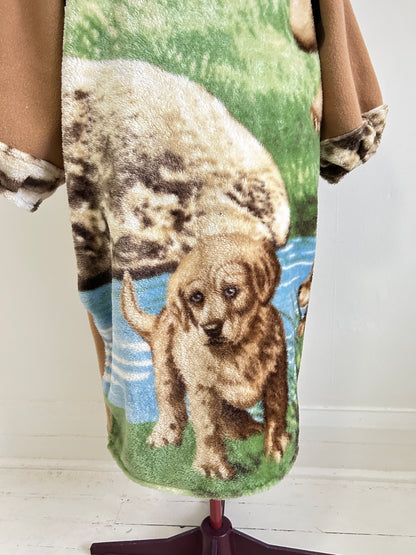 Vivianne Duster with Upcycled Fleece & Vintage Wool Blanket Puppy Theme Size XL/2X #CVDW23X30