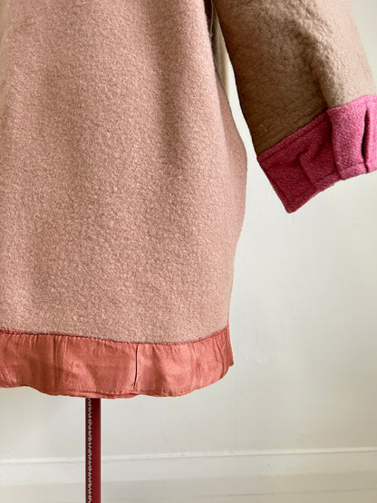 Vivianne Jacket with Upcycled Vintage Wool Blanket & Leather & Wooden Toggles Size 2X/3X #CVJW23X32