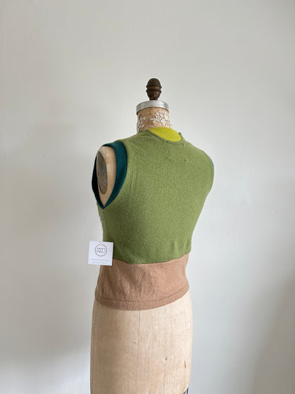 Abstract Art Patched Upcycled Cashmere Vest Size XS/S #ARTV10