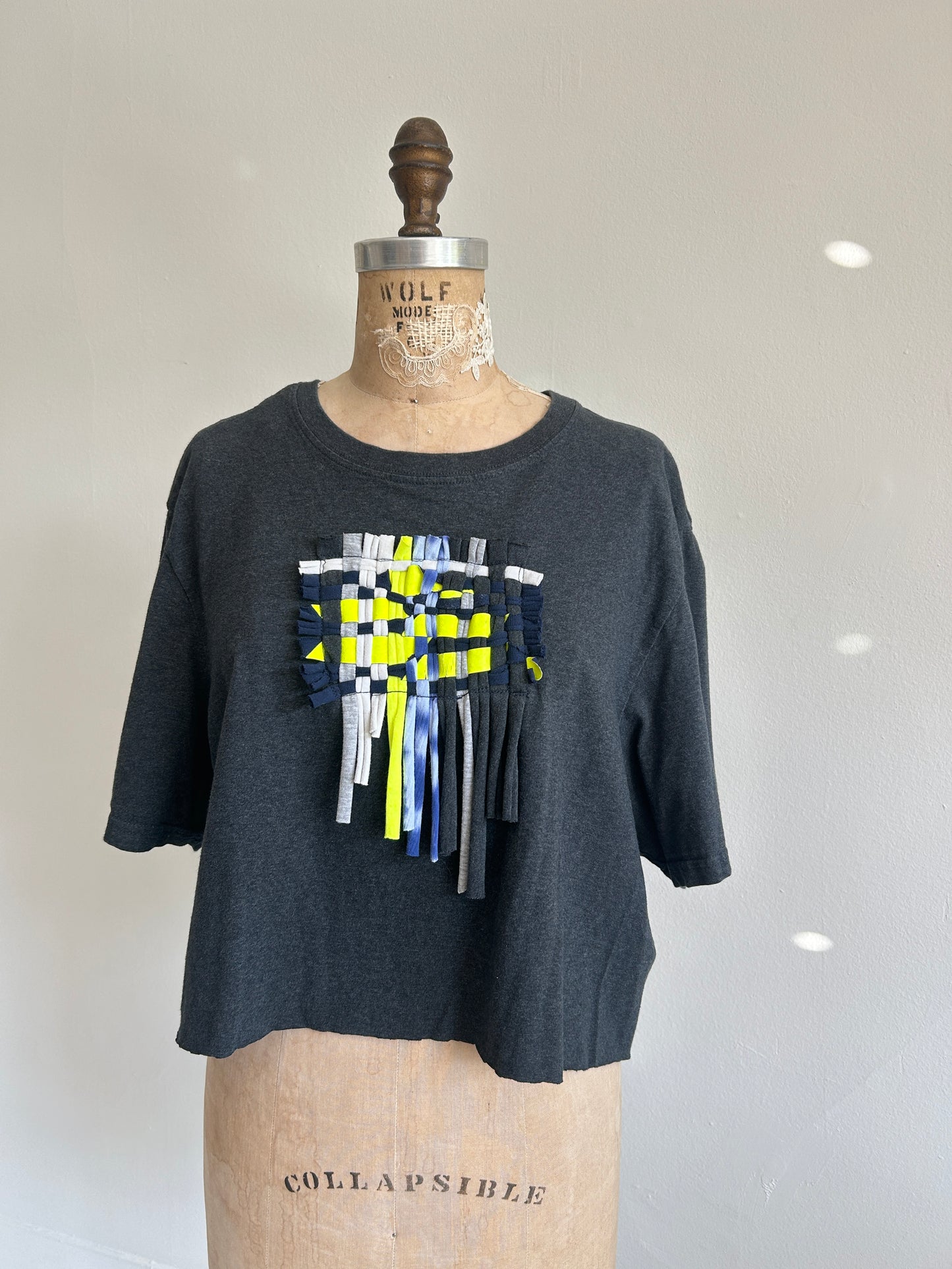 Reworked Preloved Cropped Tshirt - Woven Series Size XL/2X #TSHIRT19