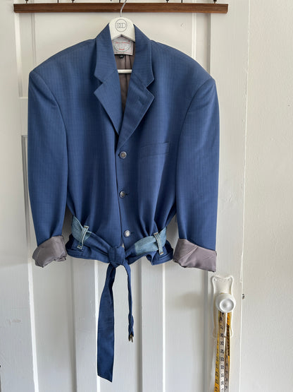 Cropped Upcycled L’Altro Vomo Blazer with Denim Belt Size L/XL #BLAZLXL4