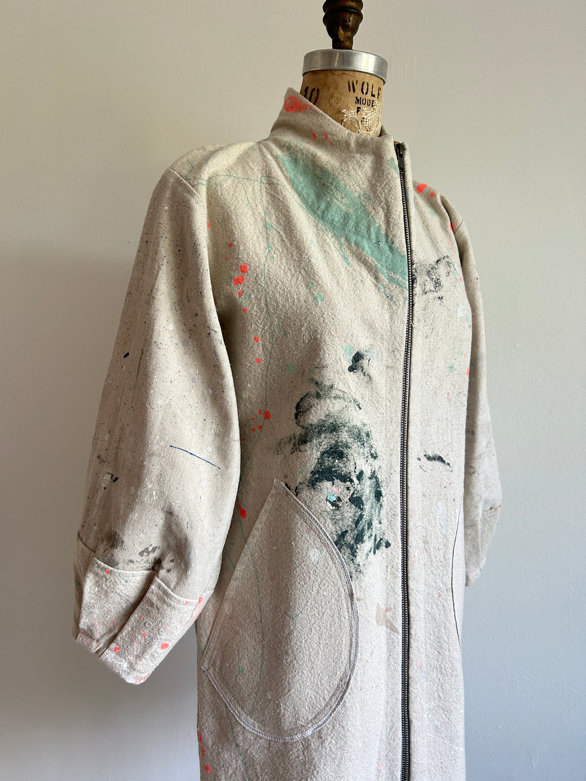 Billie Zip Up Jacket with Upcycled Painters Drop Cloths Size XS/S #BILLJXSS10