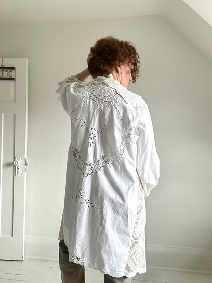 Vivianne Jacket with Upcycled Vintage Cut Lace Cotton & Crochet Boho Draperies & Crochet  Size M/L #CVCJML100