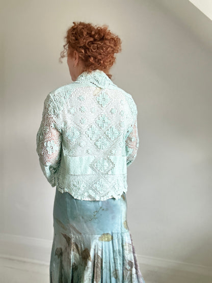 Vivianne Cropped Jacket Upcycled  Vintage Cotton Crochet Size S/M #VIVCR12