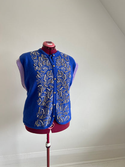 Abstract Art Patched Upcycled Vintage Cashmere Buttondown Vest Size 2X/3X #CAV23X13