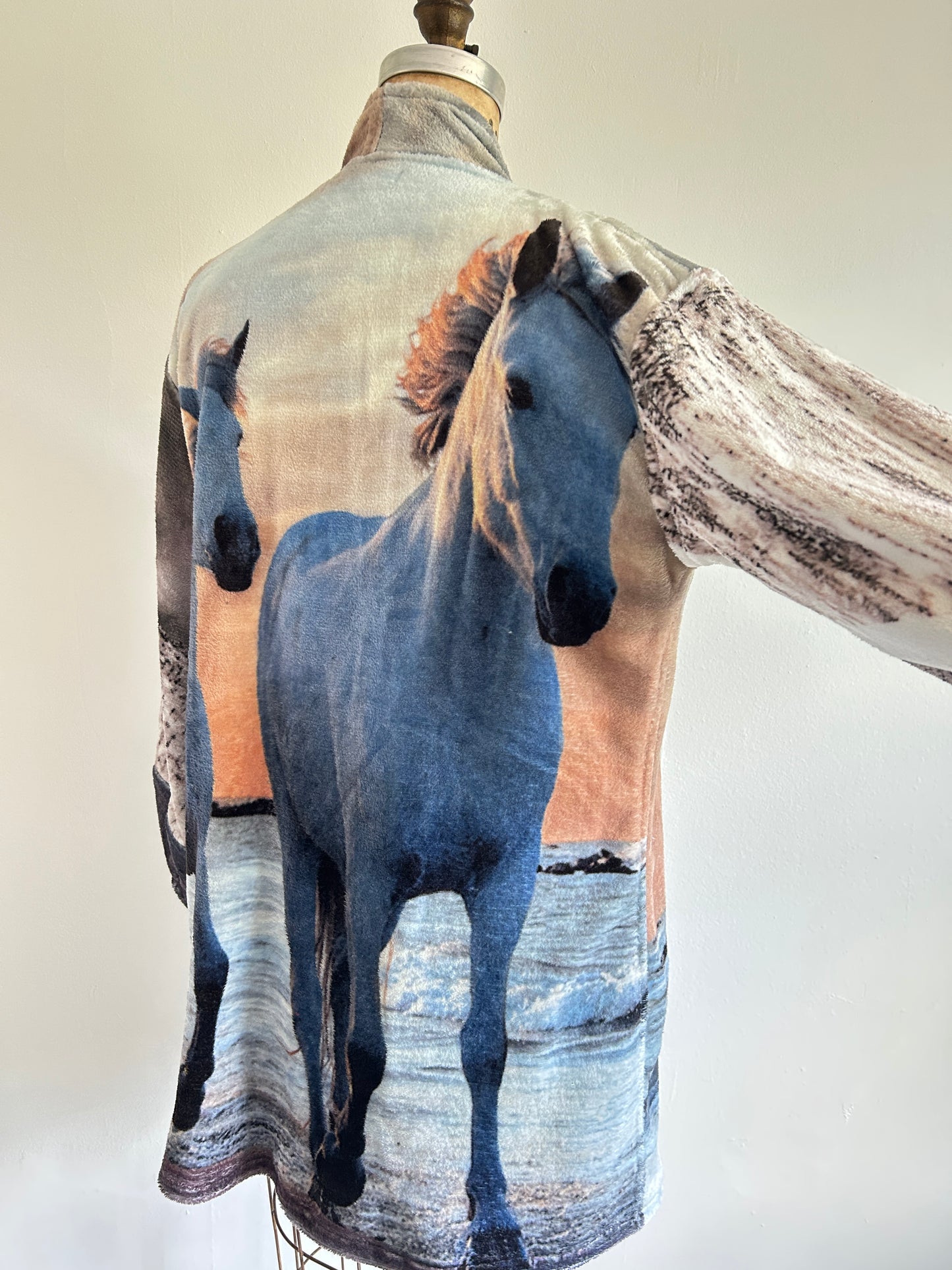 Vivianne Jacket with Upcycled Fleece Throw Blanket Horse Size S/M #VIVFLE1