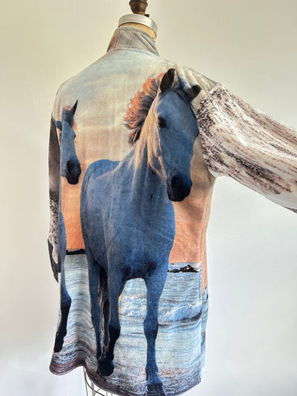 Vivianne Jacket with Upcycled Fleece Throw Blanket Horse Size S/M #VIVFLE1