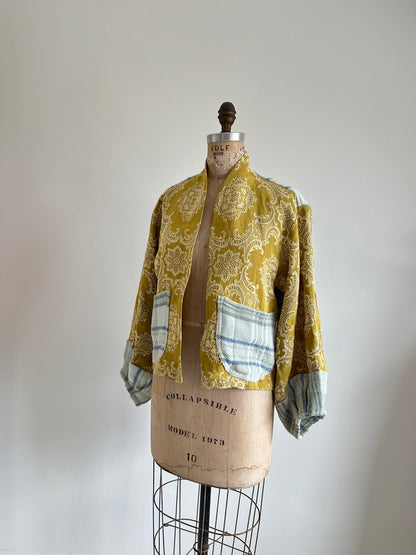 Vivianne Cropped Jacket with Upcycled Throw Blanket & Vintage Drapery Size S/M #VIVT1