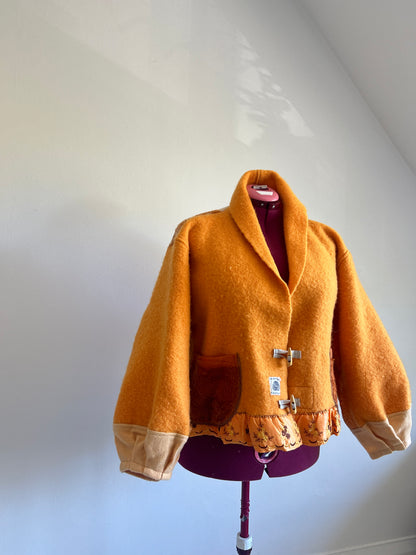 Vivianne Cropped Jacket with Upcycled Vintage Virgin Wool & Fleece Blankets Size 2X/3X #CVCW23X1