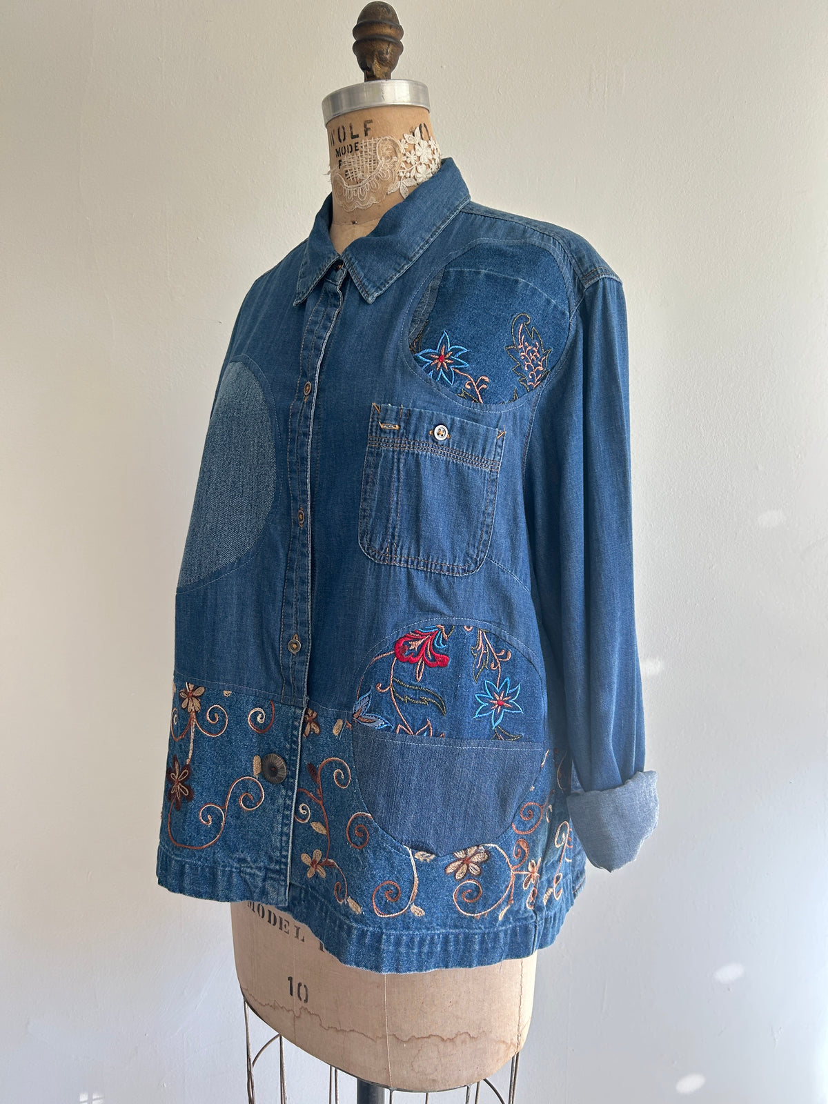 Upcycled Modern Workwear Denim Shirt - Circle Series Size 2X/3X #DEN23X3