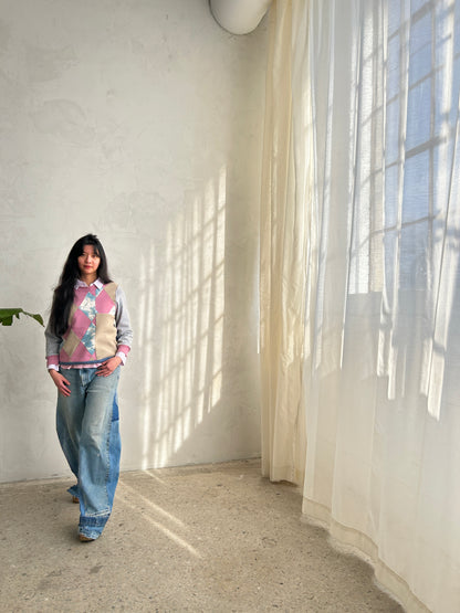 Harlequin Sweatshirt with Upcycled Textiles S/M #SSSM1