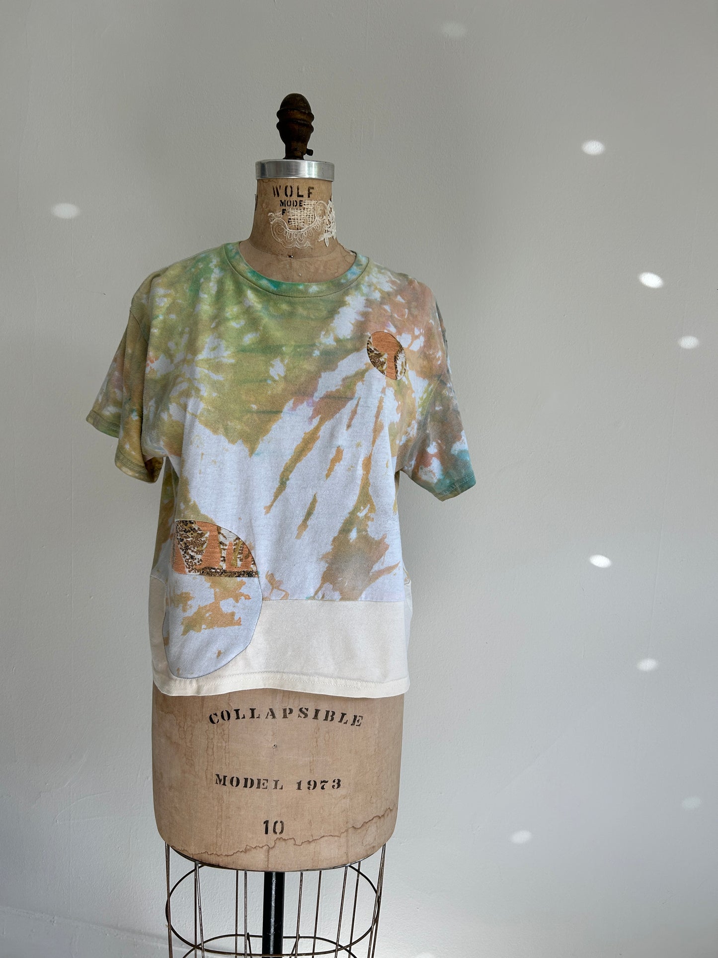 Reworked Preloved Tie Dyed and Tiger Cropped Tshirt - Circle Series Size M/L #TSHIRT16