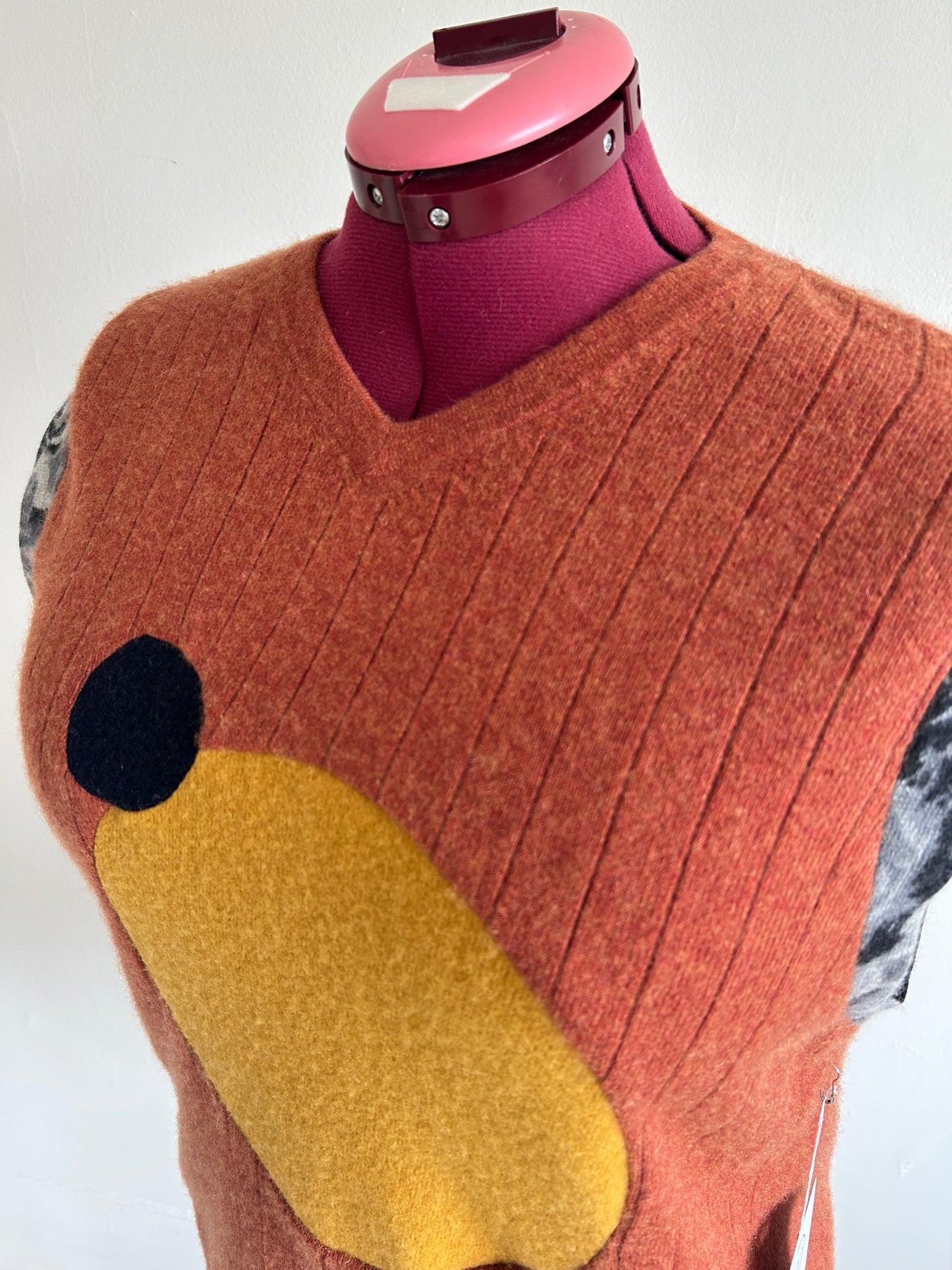 Abstract Art Patched Upcycled Cashmere Vest Size 2X/3X #CAV23X30