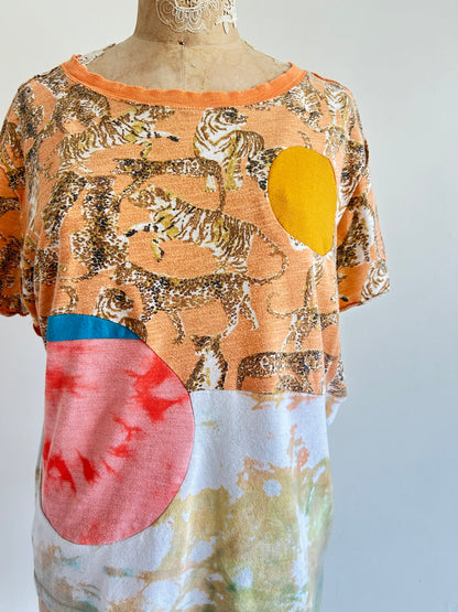 Reworked Preloved Tie Dyed and Tiger Cropped Tshirt - Circle Series Size M/L #TSHIRT15