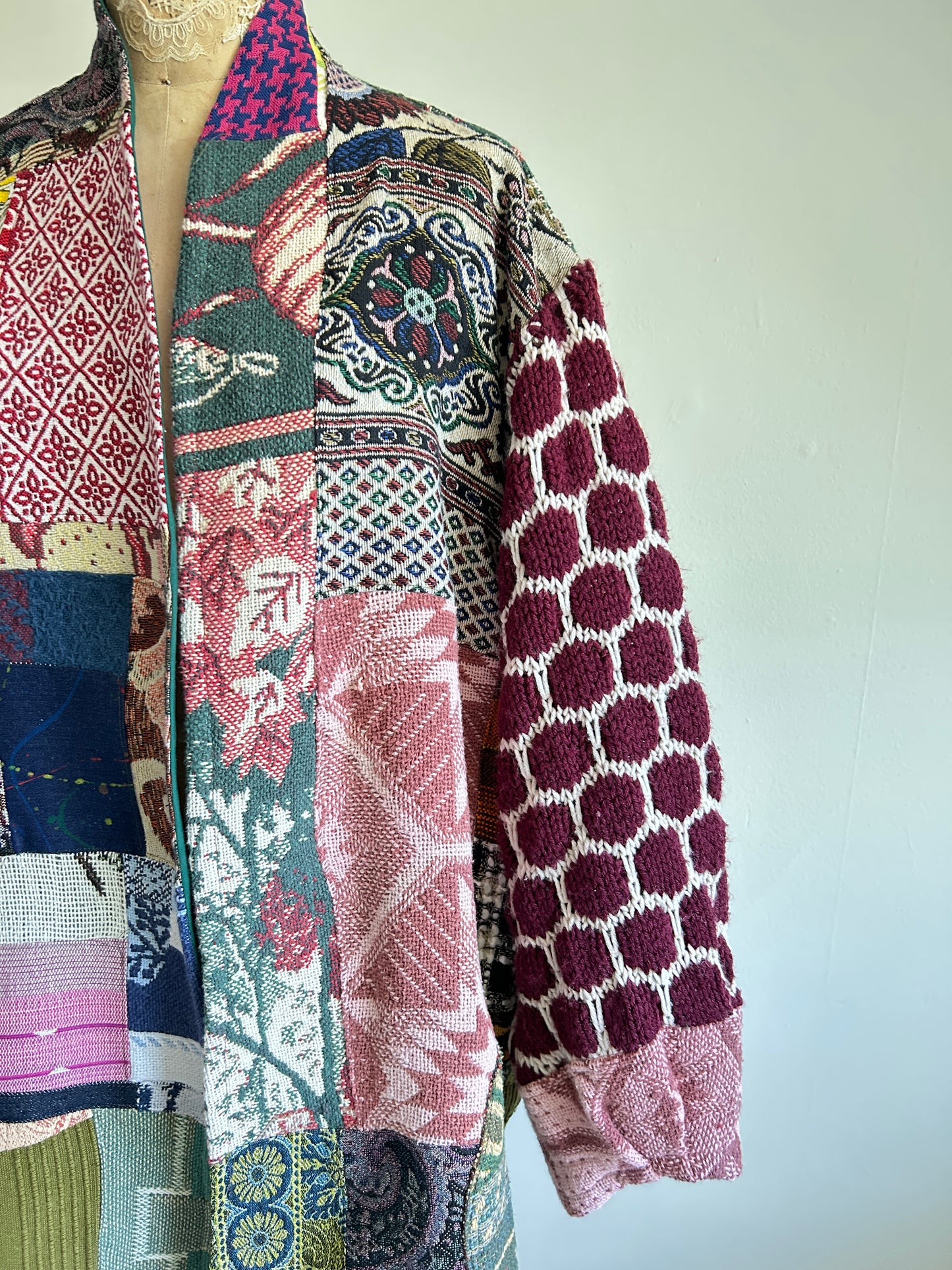 Vivianne Jacket with Upcycled Throw & Afghan Knit Blanket Patchwork Size 2X/3X #CVJT23X16