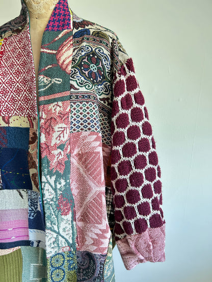 Vivianne Jacket with Upcycled Throw & Afghan Knit Blanket Patchwork Size 2X/3X #CVJT23X16
