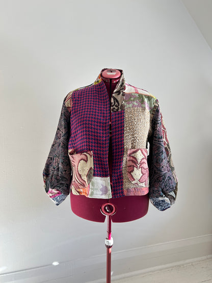 Vivianne Cropped Jacket with Upcycled Throw Blanket Patchwork Size 2X/3X #VIVT13