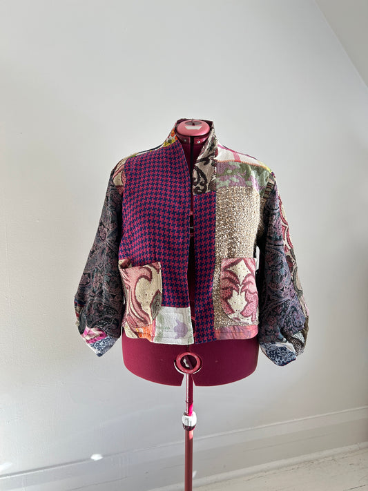 Vivianne Cropped Jacket with Upcycled Throw Blanket Patchwork Size 2X/3X #VIVT13