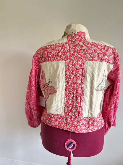 Billie Zip Up Jacket with Upcycled Vintage Butterfly Quilt Size XL/2X #BILLX2XCR1
