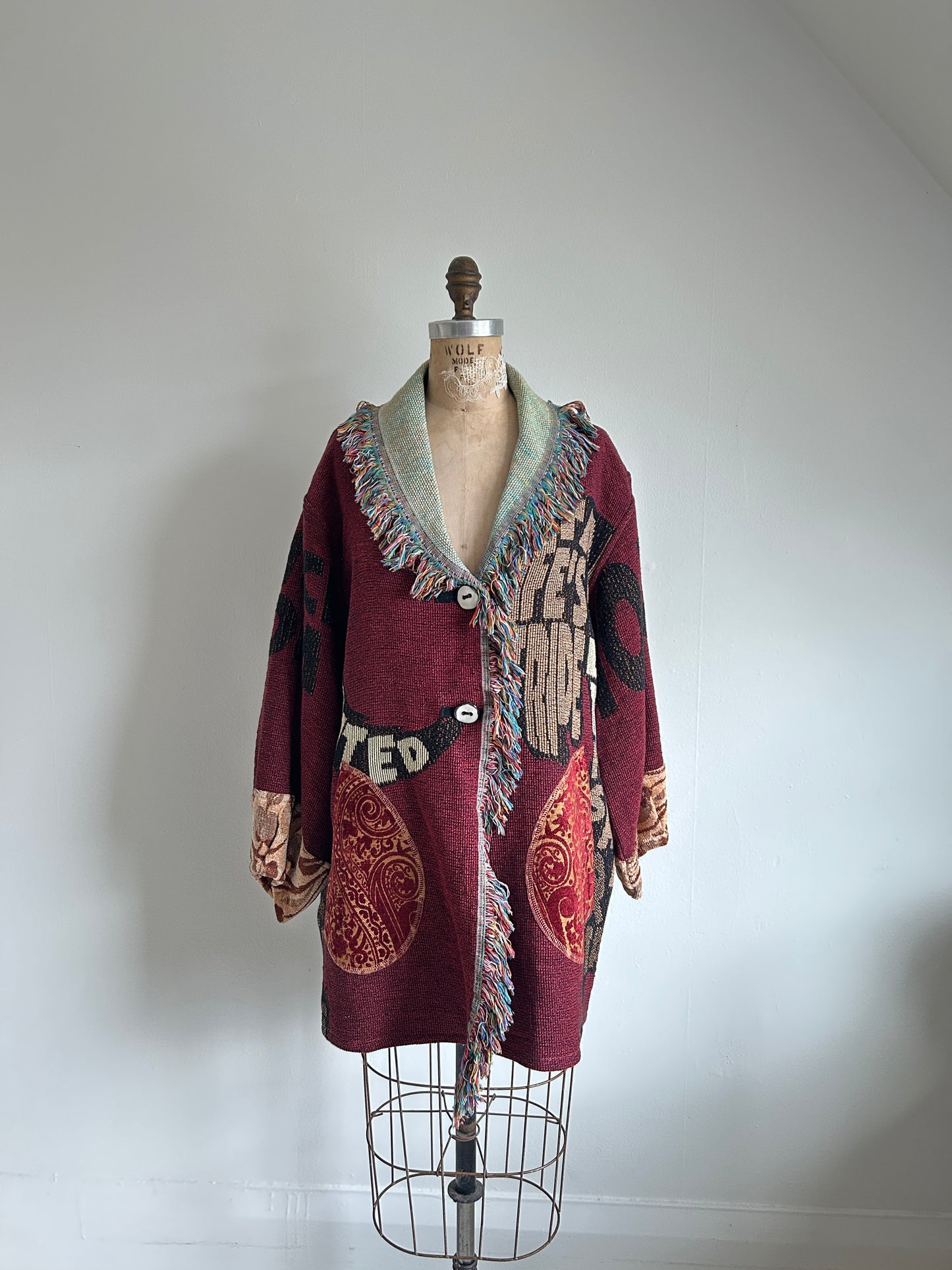 Vivianne Jacket with Upcycled Vintage Throw Blanket Horse Theme S/M #CVJTSM28