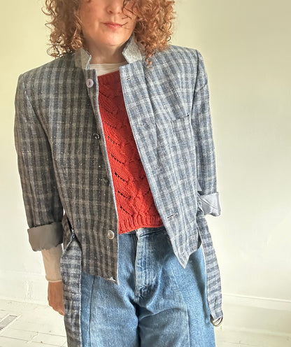 Cropped Upcycled Profile Blazer with Denim Belt Size S/M #BLAZSM7