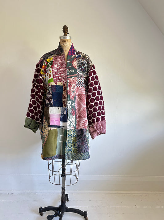 Vivianne Jacket with Upcycled Throw & Afghan Knit Blanket Patchwork Size 2X/3X #CVJT23X16
