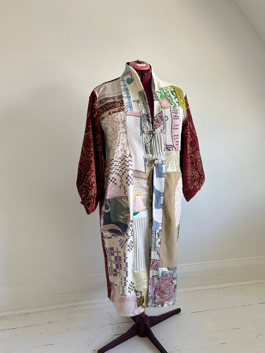 Vivianne Duster with Upcycled Vintage Throw Blanket & Brocade Patchwork Size XL/2X #CVDTX2X25