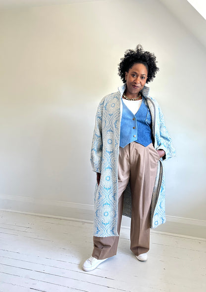 Trench with Vintage Brocade Coverlet Blankets Size 2X/3X #TRENCH1