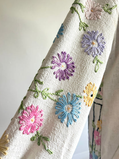 Vivianne Upcycled Vintage Linen Embroidered Jacket Size S/M #CVJCOSM2